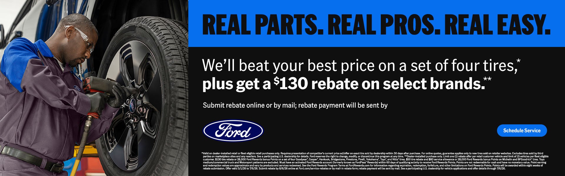 We’ll beat your best price on a set of four tires,* plus get a $130 rebate on select brands.**